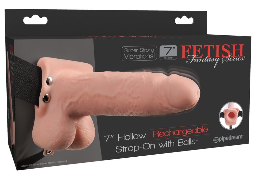 7″ Hollow Rechargeable Strap-on with Balls