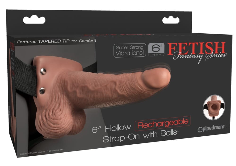 6″ Hollow Rechargeable Strap-on with Balls