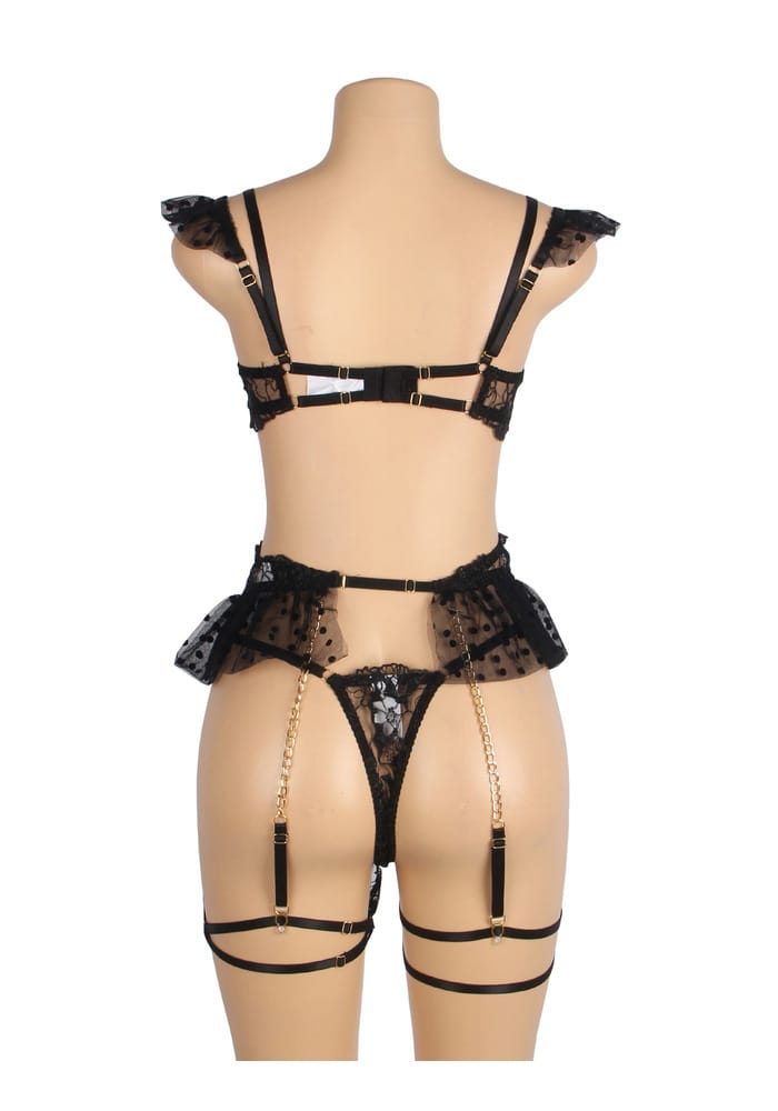 PleazureX sexy kanten lingerie set zwart - Afbeelding 4