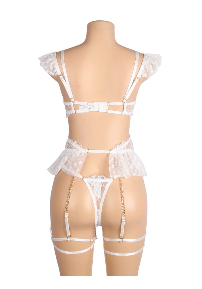 PleazureX sexy kanten lingerie set wit - Afbeelding 4