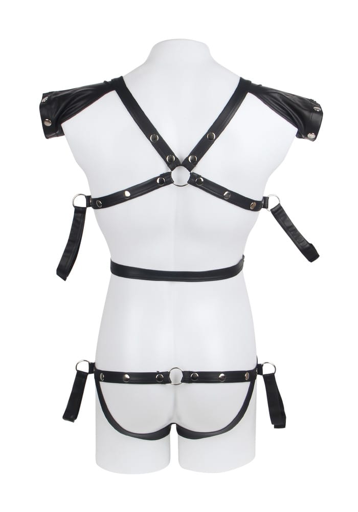 PleazureX heren leren bodyharnas met open achterkant - Afbeelding 4