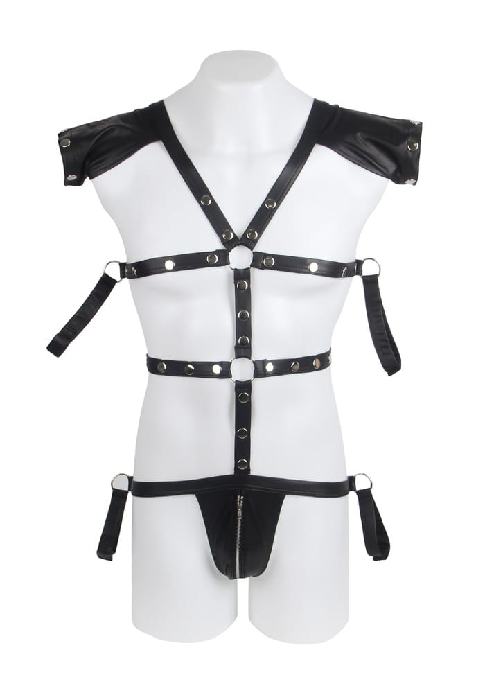 PleazureX heren leren bodyharnas met open achterkant