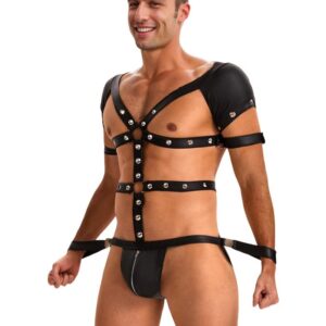 PleazureX heren leren bodyharnas met open achterkant