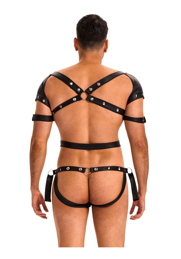 PleazureX heren leren bodyharnas met open achterkant - Afbeelding 3